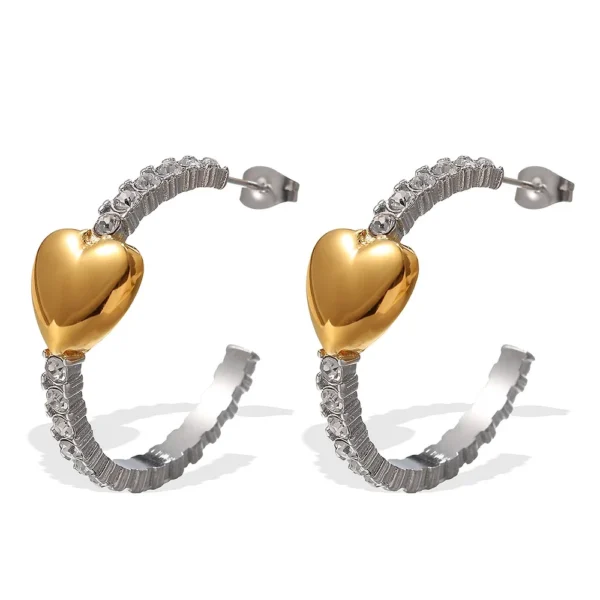 Heart and Crystal Arc Hoop Earrings