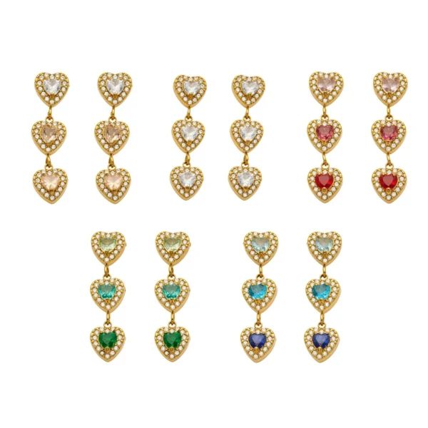 Triple Heart CZ Halos Drop Earrings