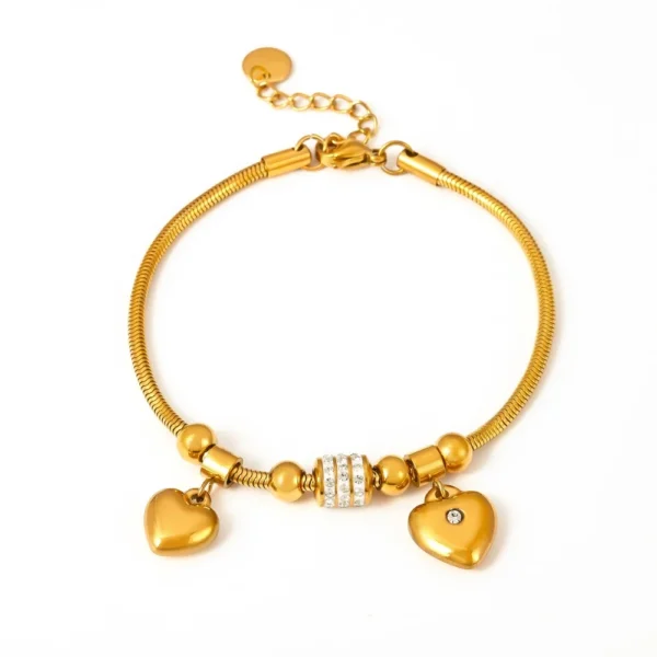 Romantic Snake Chain Heart Charm Bracelet