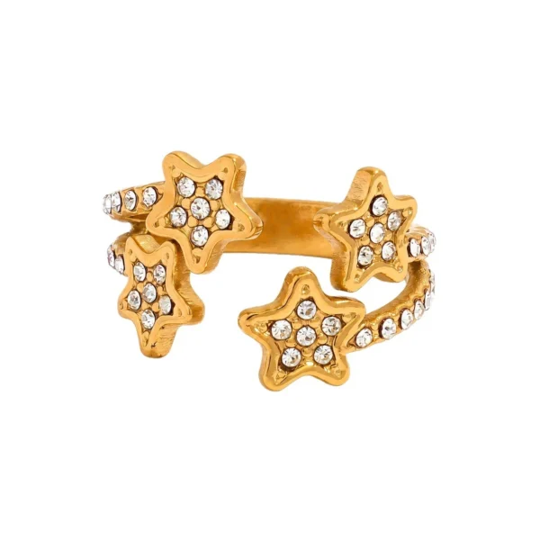 Open Four-Star Crystal Ring