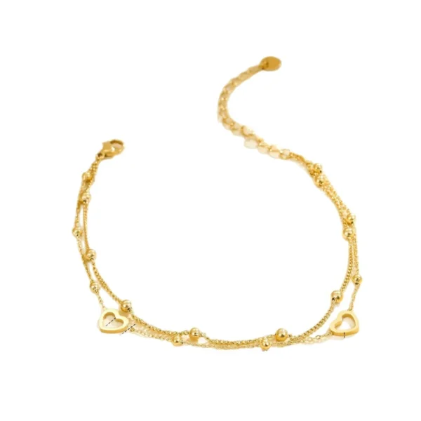 Layered Bead Chains and Heart Motifs Anklet