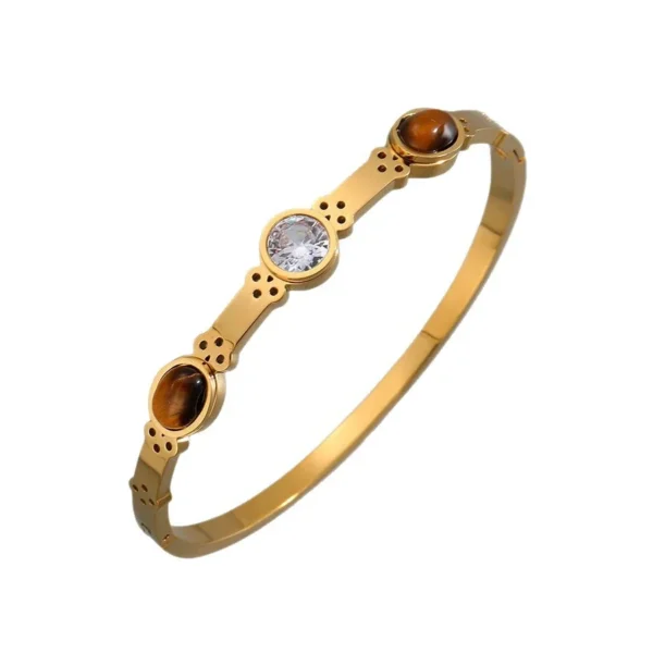 Tiger's Eye Oval Stone Hinged Bangle