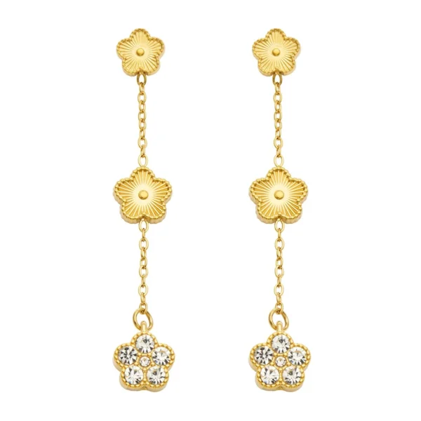 Flower Chain Drop Earrings with CZ