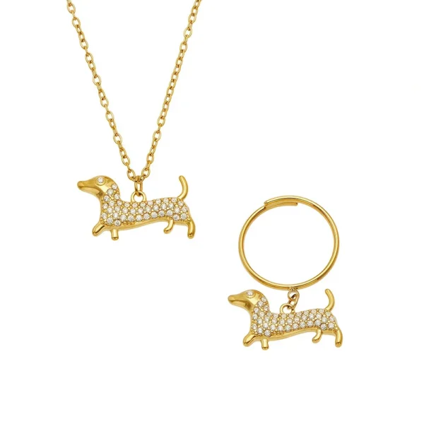 Pavé Dachshund Necklace Ring — Choose Your Piece