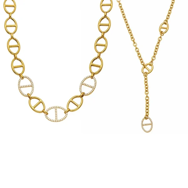 Linked Oval Crystal Y Necklace