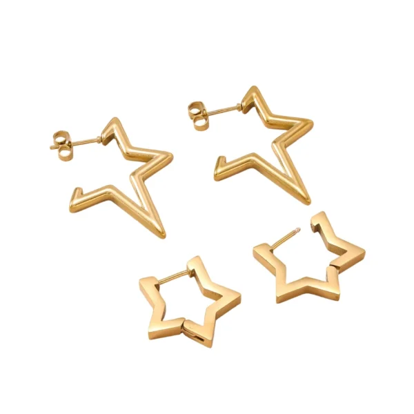 Star & Lightning Hoop Earrings — Two-Pair Set