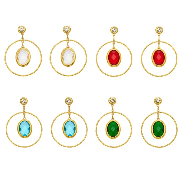 Drop Earrings Oval Crystal Hoops