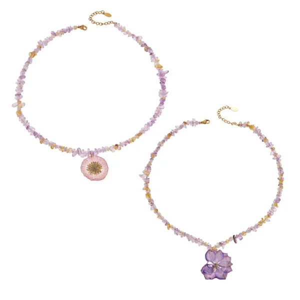 Botanical Chip-Bead Flower Necklace