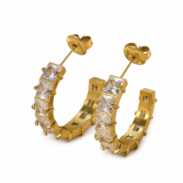 Square CZ C- Hoop Earrings