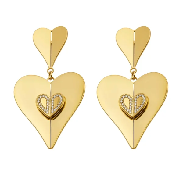 Double Heart CZ Drop Earrings