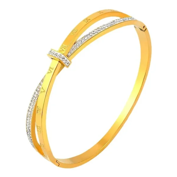 Roman Numeral Crystal Crossover Bangle