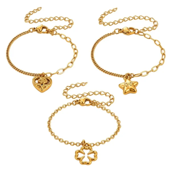 Charm Bracelet with Mixed Curb Chain and Motifs