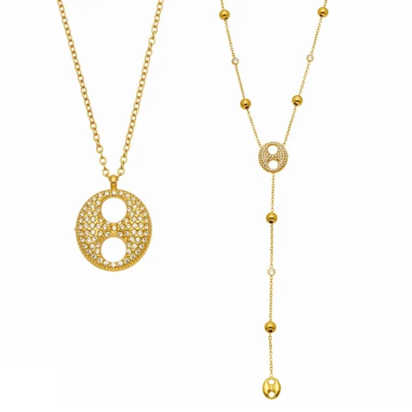 Pavé Circle & Bead Y Necklace
