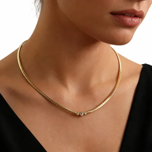 Snake Chain Necklace with Three Bezel Crystals