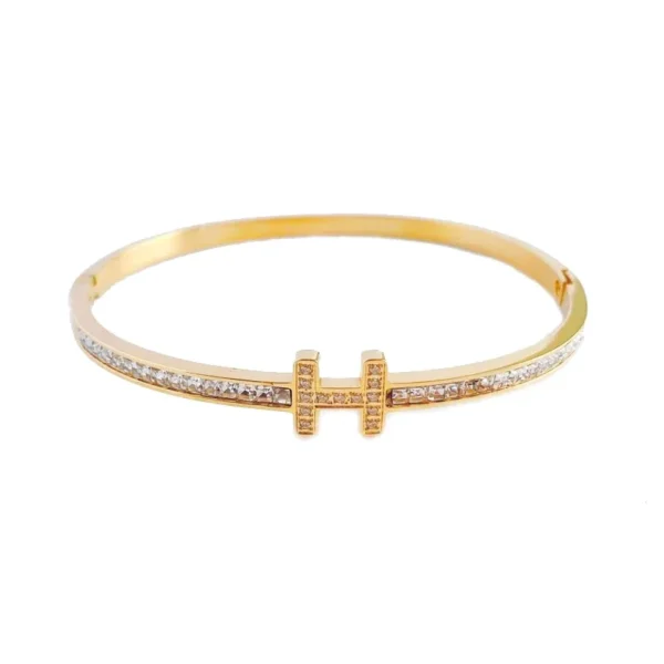 Cuff Bracelet with Crystal-Set H Motif
