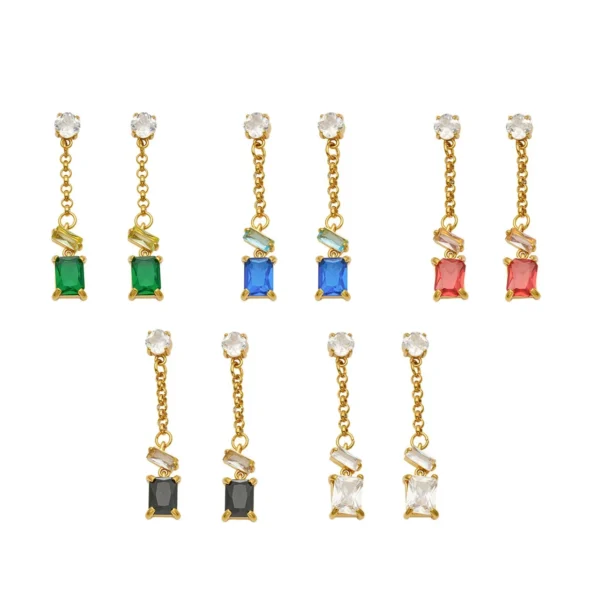 Emerald-Cut CZ Chain Drop Earrings