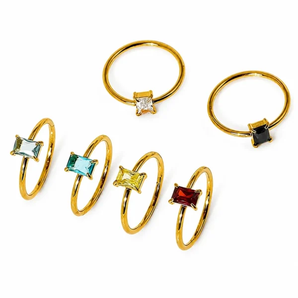 Rectangular Prong-Set CZ Ring
