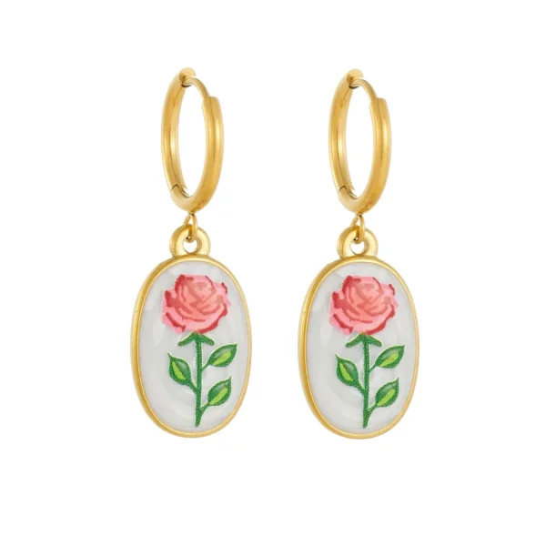 Oval Rose Drop Earrings