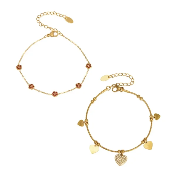 Romantic Heart Charm Rose Bracelet