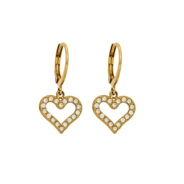 Heart Crystal Drop Hoop Earrings