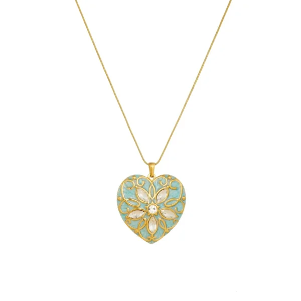 Heart Pendant Necklace with Floral Crystals