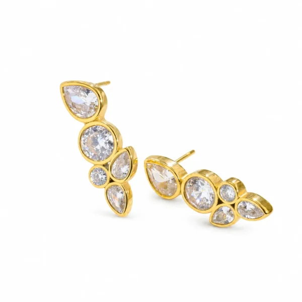 Five CZ Cluster and Pear Cuts Stud Earrings