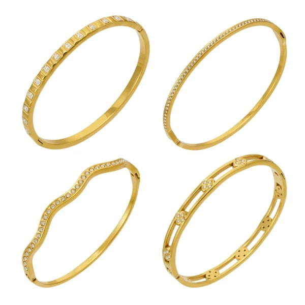 Wavy Baguette CZ Flower Bangle