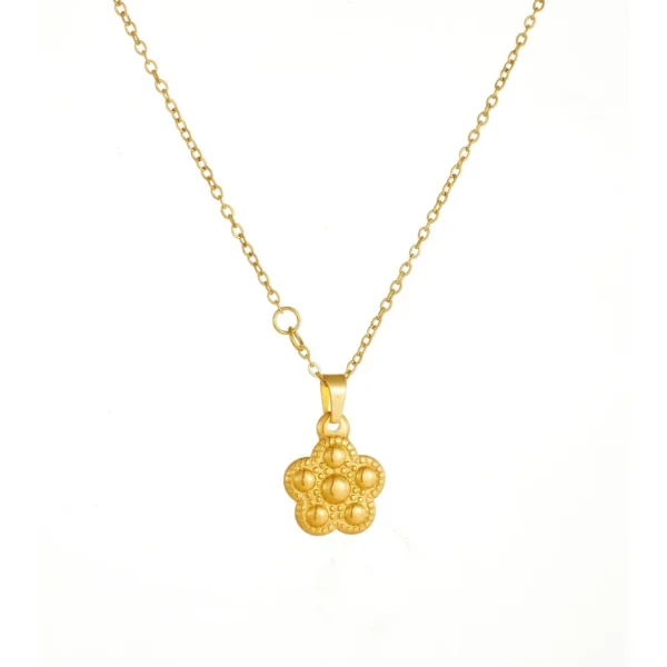 Flower Pendant Necklace with Beaded Dome Relief