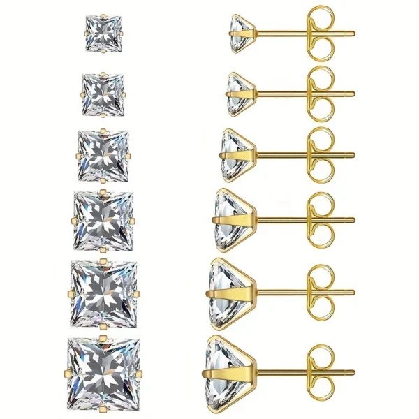 Faceted Square CZ Four-Prong Stud Earrings