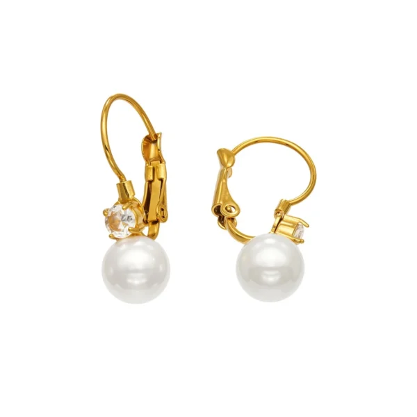 Shell Pearls, Round CZ Drop Earrings