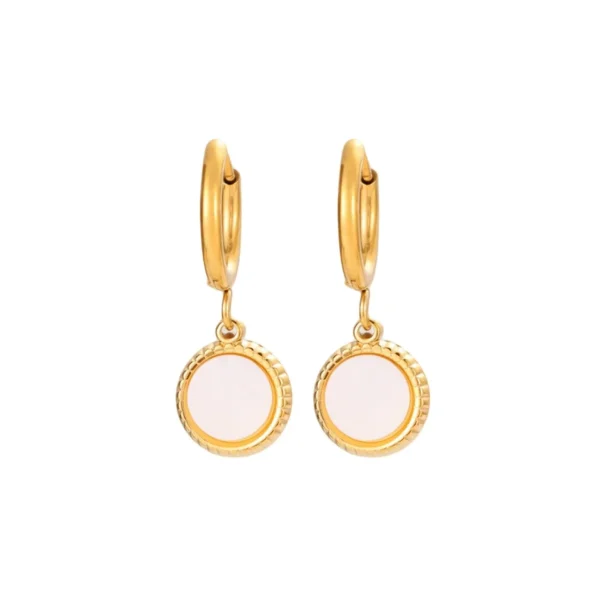 Ribbed Pink Disc Drop Earrings