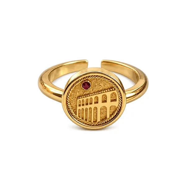 Colosseum Relief Red CZ Ring