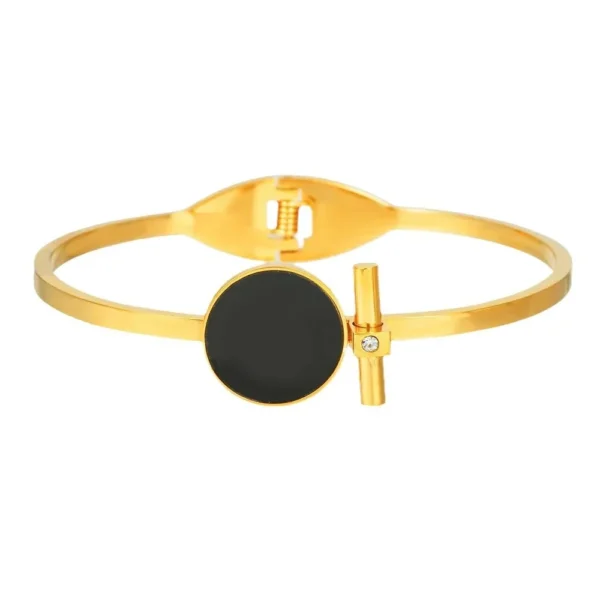 Cuff Bracelet with Black Round Disc and Bar