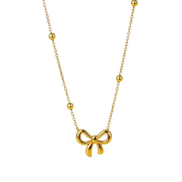 Bow Pendant Bead Chain Necklace