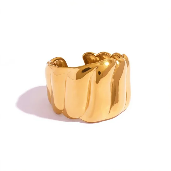 Wide Ribbed Open-Front Ring