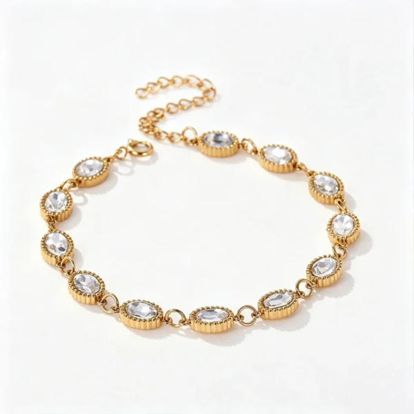 Oval Crystal Bracelet, Ribbed Bezels