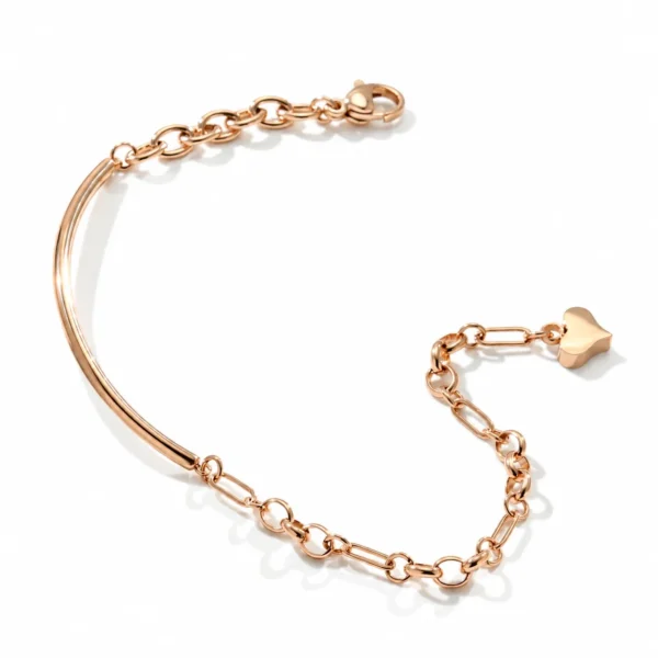 Heart Charm Curved Tube Chain Bracelet