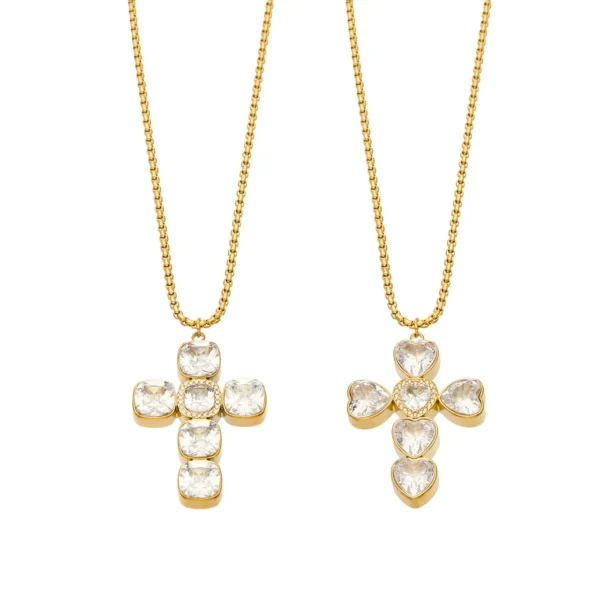 Heart or Square CZ Cross Pendant — Chain Optional