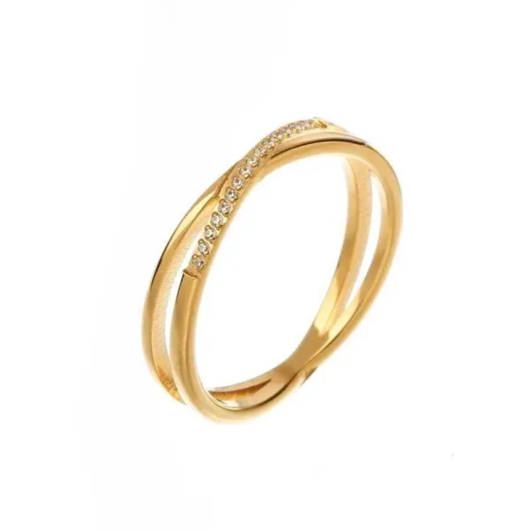 Crossed Double-Band Pavé CZ Ring