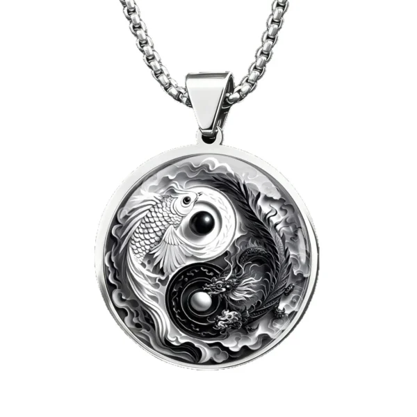 Yin Yang Koi Dragon Pendant Necklace
