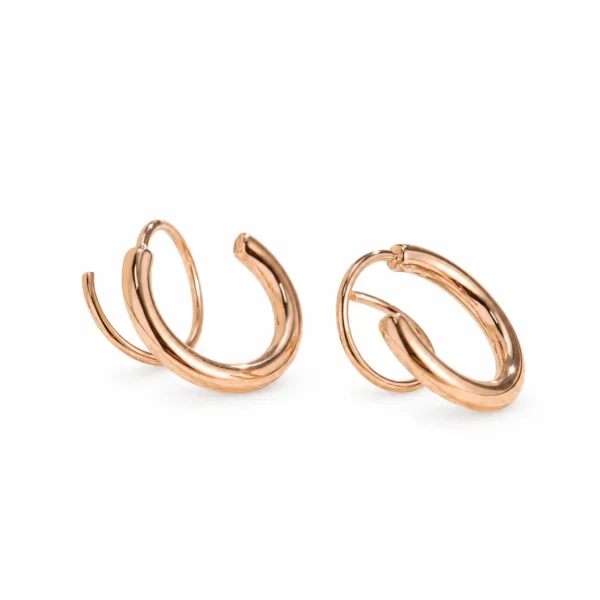 Double Hoop Stud Earrings, 12 mm Tubular