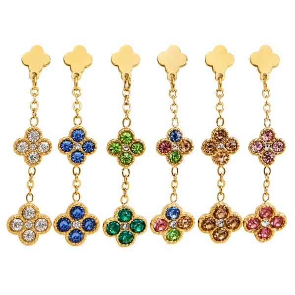 Quatrefoil CZ Chain Drop Earrings