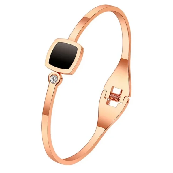 Black Square Inlay & Crystal Bangle Bracelet