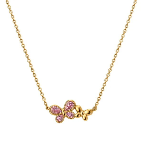 Butterfly Necklace, Double Motif Teardrop CZ