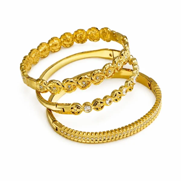 Floral CZ Hinged Bangle Bracelet