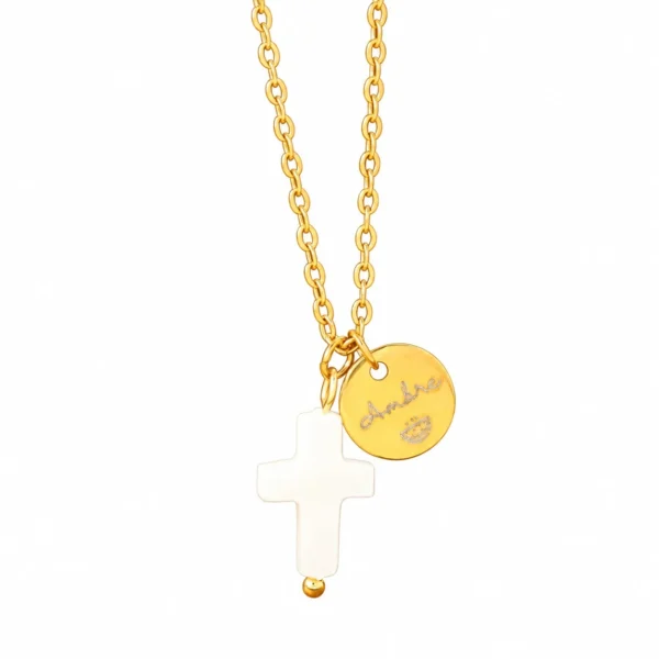 Cross Necklace with Script Disc