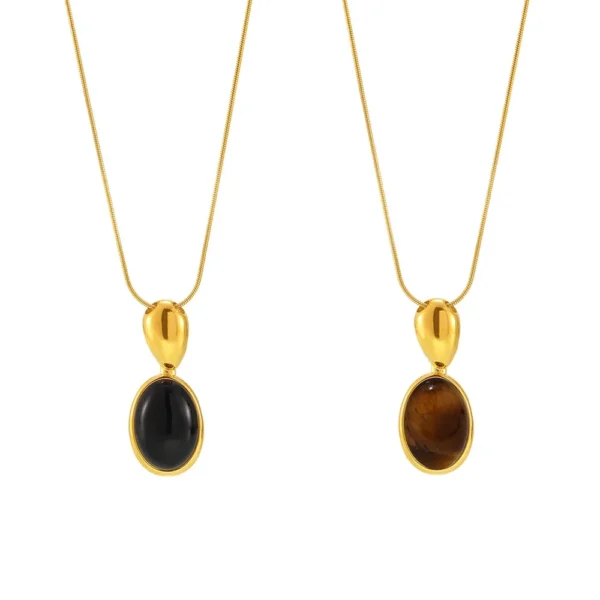 Polished Oval Bezel Stone Snake Chain Necklace