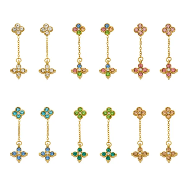 Clover Chain Round CZ Drop Earrings
