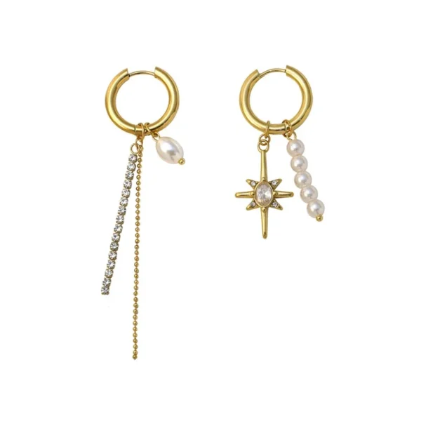 Pearl Drops Star Charm Hoop Earrings