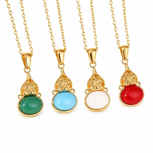 Gourd Pendant Necklace, Oval Crystal